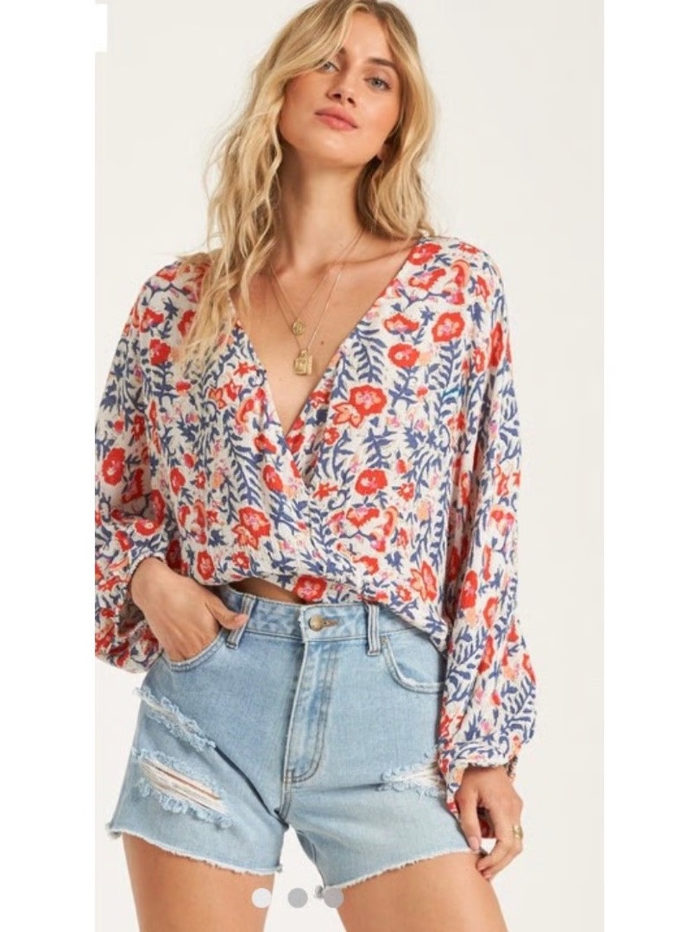 Billabong safe bet Floral Wrap Crop Top balloon sleeve